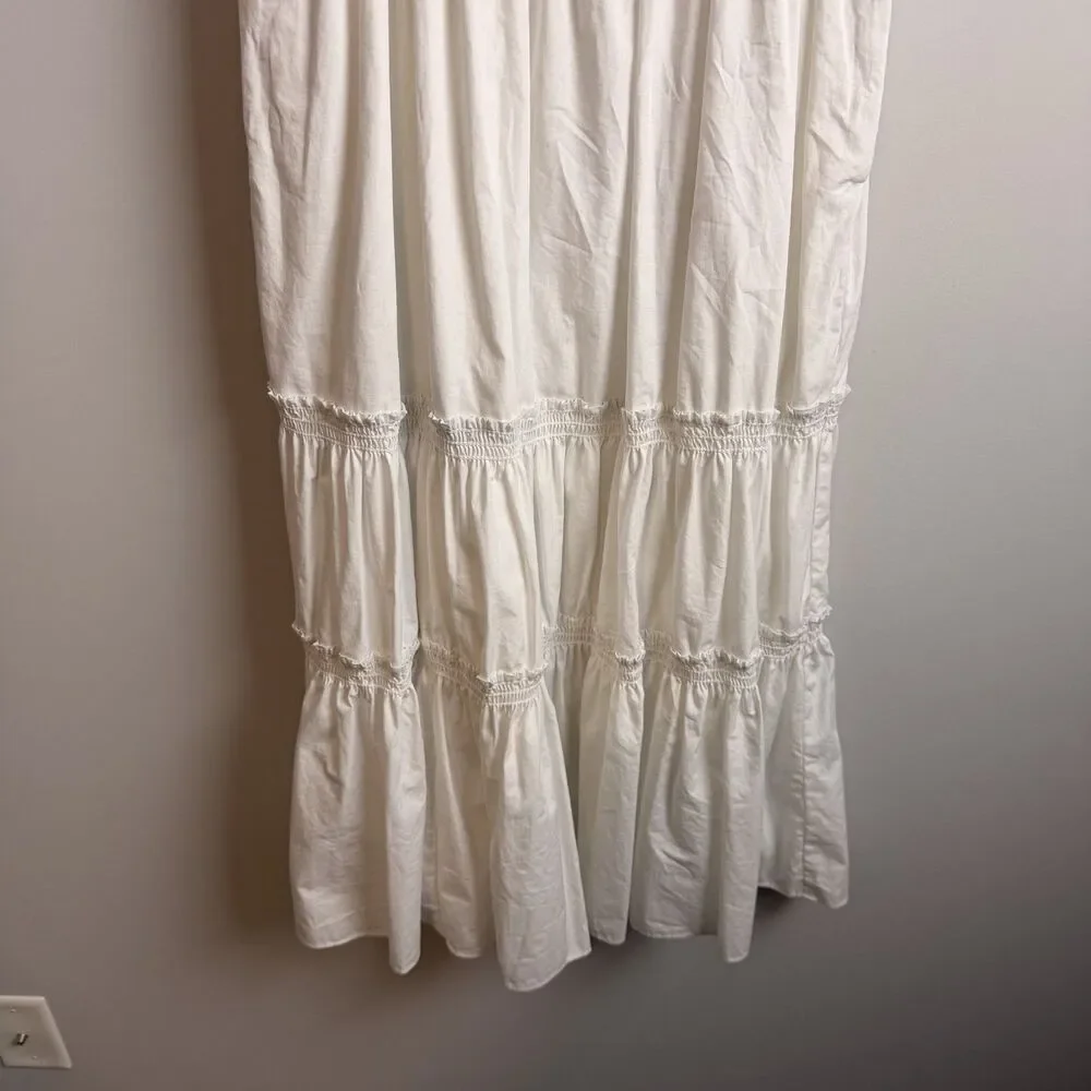 O.P.T Lazy Afternoon Dress White Maxi Medium Smocked Cotton Lined Puff Sleeve - Picture 10 of 15